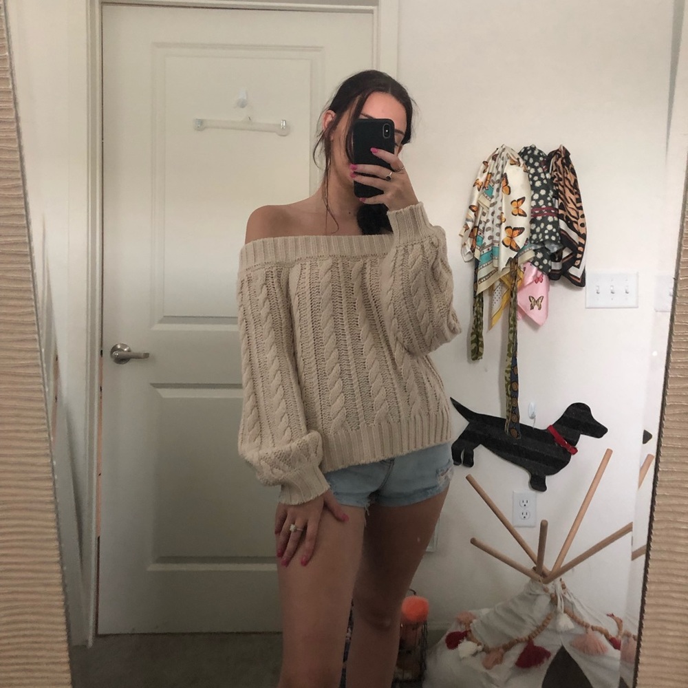 Off the shoulder knit sweater